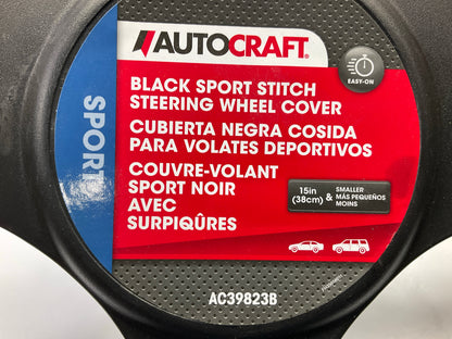 Autocraft AC39823B - 14.5'' - 15'' Black Faux Leather Steering Wheel Cover