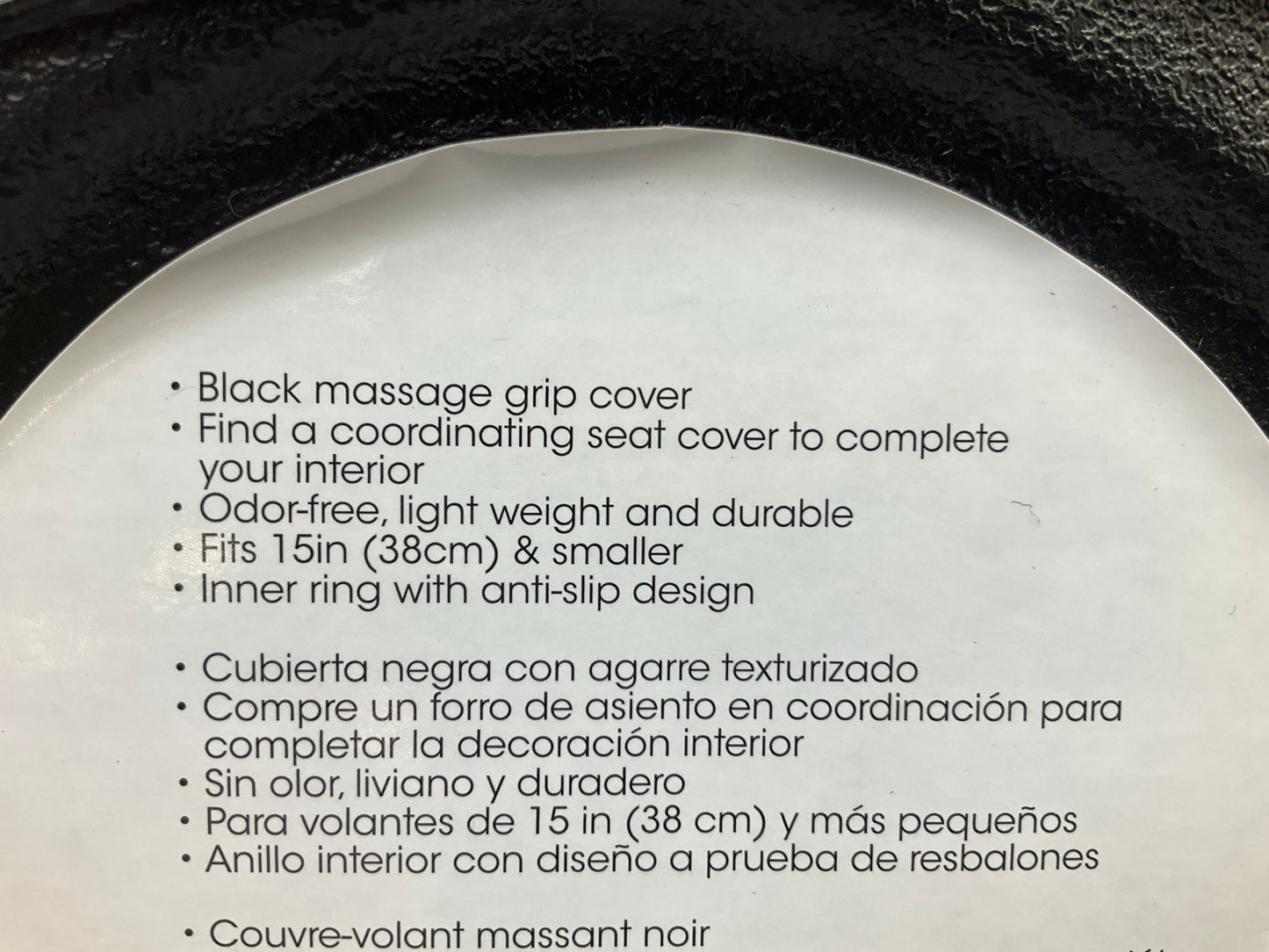 Autocraft AC39852B 15'' Black Massage Grip Steering Wheel Cover