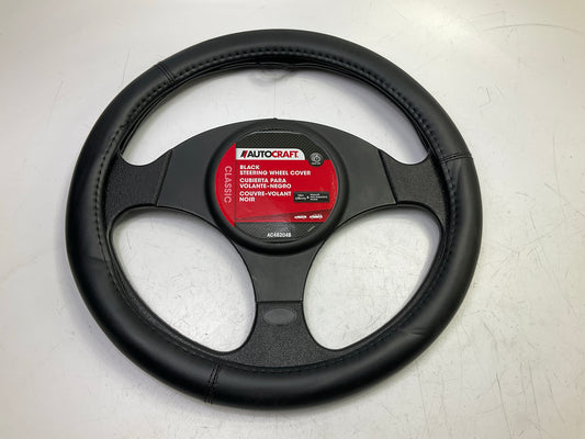 Autocraft AC48204B Black Smooth Faux Leather Steering Wheel Cover 15'' & Smaller