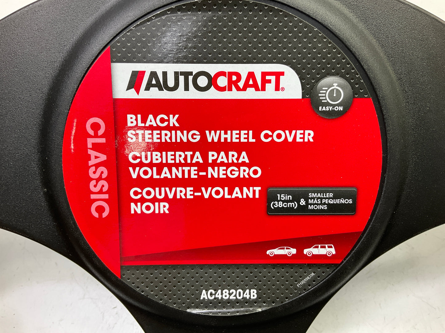 Autocraft AC48204B Black Smooth Faux Leather Steering Wheel Cover 15'' & Smaller