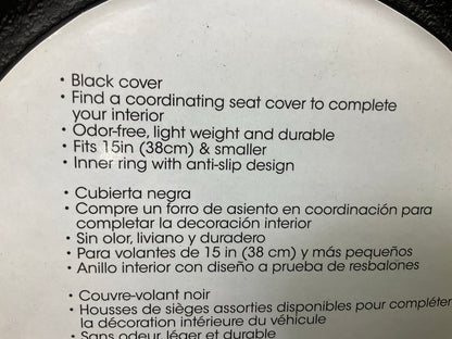 Autocraft AC48204B Black Smooth Faux Leather Steering Wheel Cover 15'' & Smaller