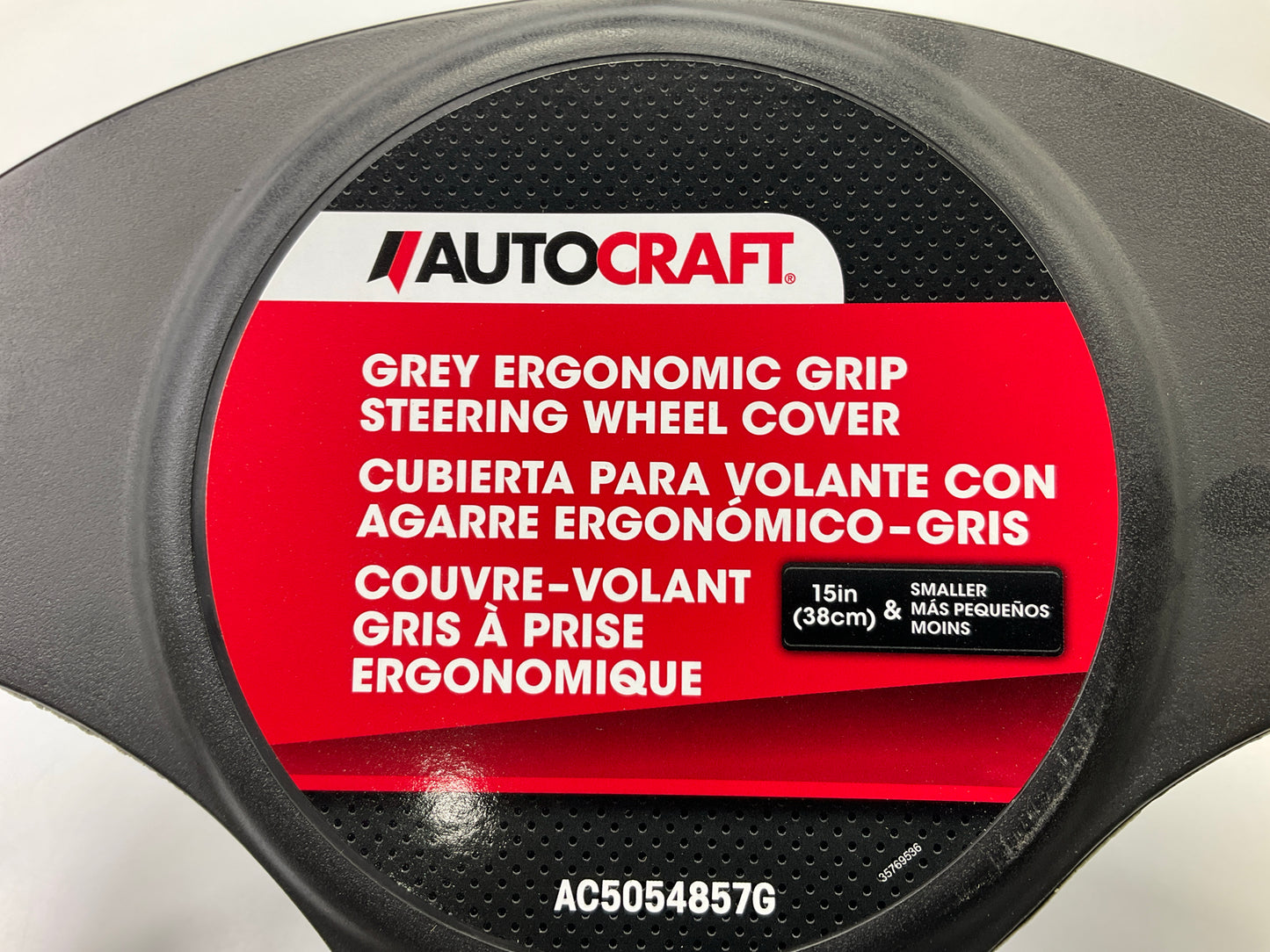 Autocraft AC5054857G - 15'' Grey Ergonomic Memory Foam Grip Steering Wheel Cover
