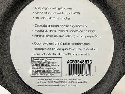 Autocraft AC5054857G - 15'' Grey Ergonomic Memory Foam Grip Steering Wheel Cover