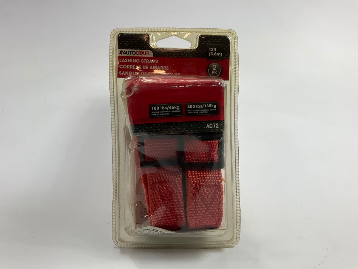 Autocraft AC72 - 1'' X 12' Llong Tie-down Straps, 300 Lb - Pack Of 2