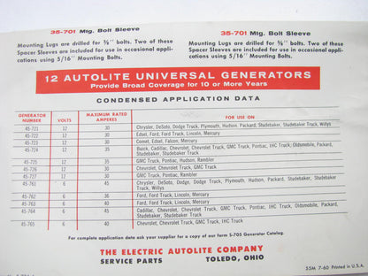 Autolite 45-725 NOS Universal Generator 12 Volt 35 Amp - GMC Pontiac, Hudson