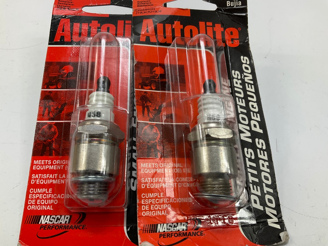 (2) Autolite 458 Small Engine Spark Plug - Replaces J19LM, RJ19LM