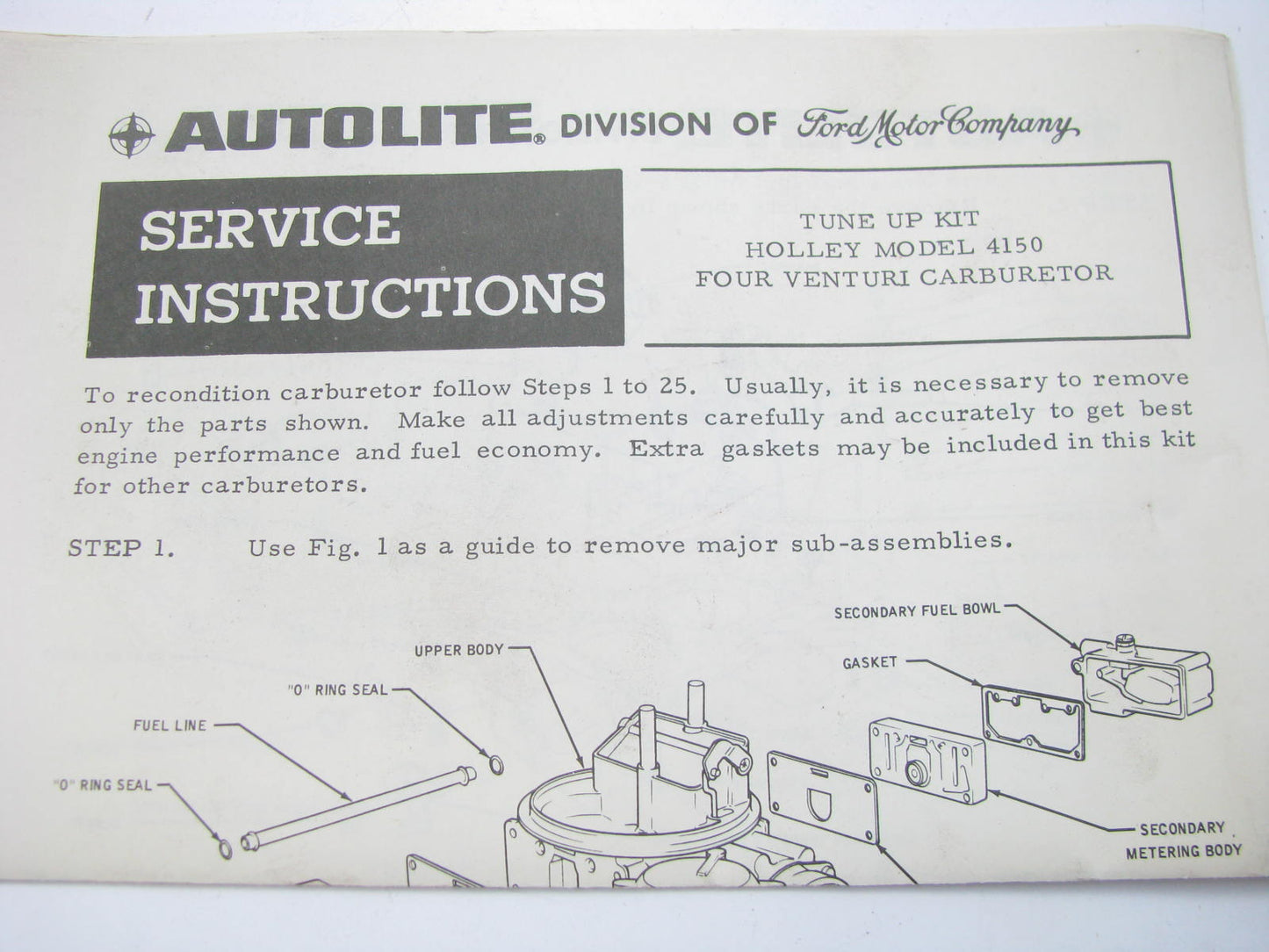 Autolite CT-145 VINTAGE Carburetor Rebuild Kit For Holley Model 4150 4-BBL