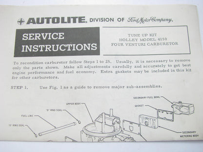 Autolite CT-145 VINTAGE Carburetor Rebuild Kit For Holley Model 4150 4-BBL