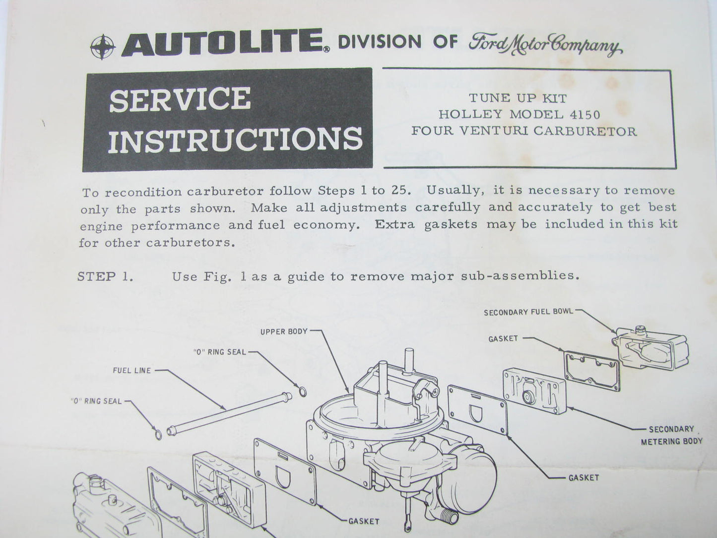 Autolite CT-154 VINTAGE Carburetor Rebuild Kit - Holley Model 4150 4-BBL