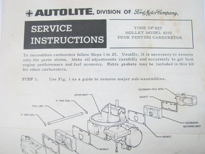 Autolite CT-154 VINTAGE Carburetor Rebuild Kit For Holley Model 4150 4-BBL