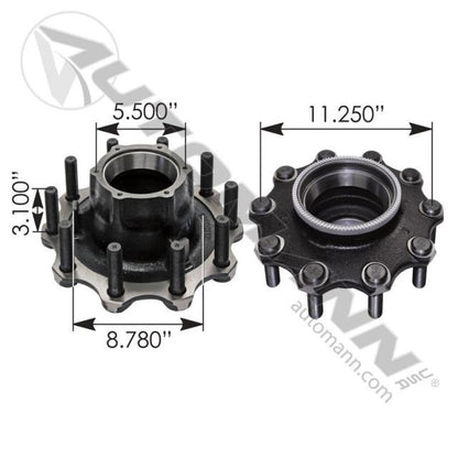 Automann 150.T1101.S1 Outboard Mount 10-Bolt Long Stud Wheel Hub Assembly