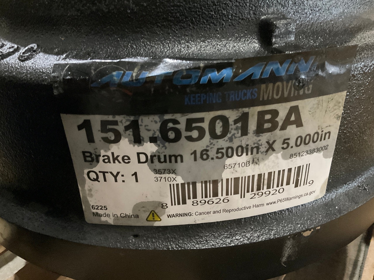 (2) Automann 151-6501BA Brake Drum, 16-1/2'' X 5'' - 10 Hole, 8.78'' Pilot