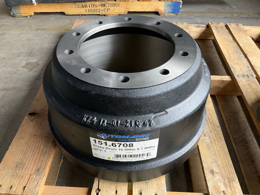 Automann 151-6708 Brake Drum, 16-1/2'' X 7'', 10 Hole 9.440'' Pilot