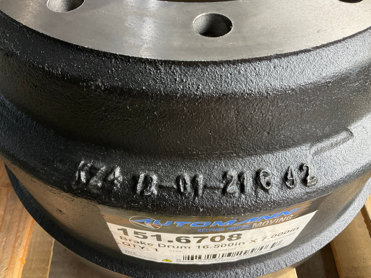 Automann 151-6708 Brake Drum, 16-1/2'' X 7'', 10 Hole 9.440'' Pilot