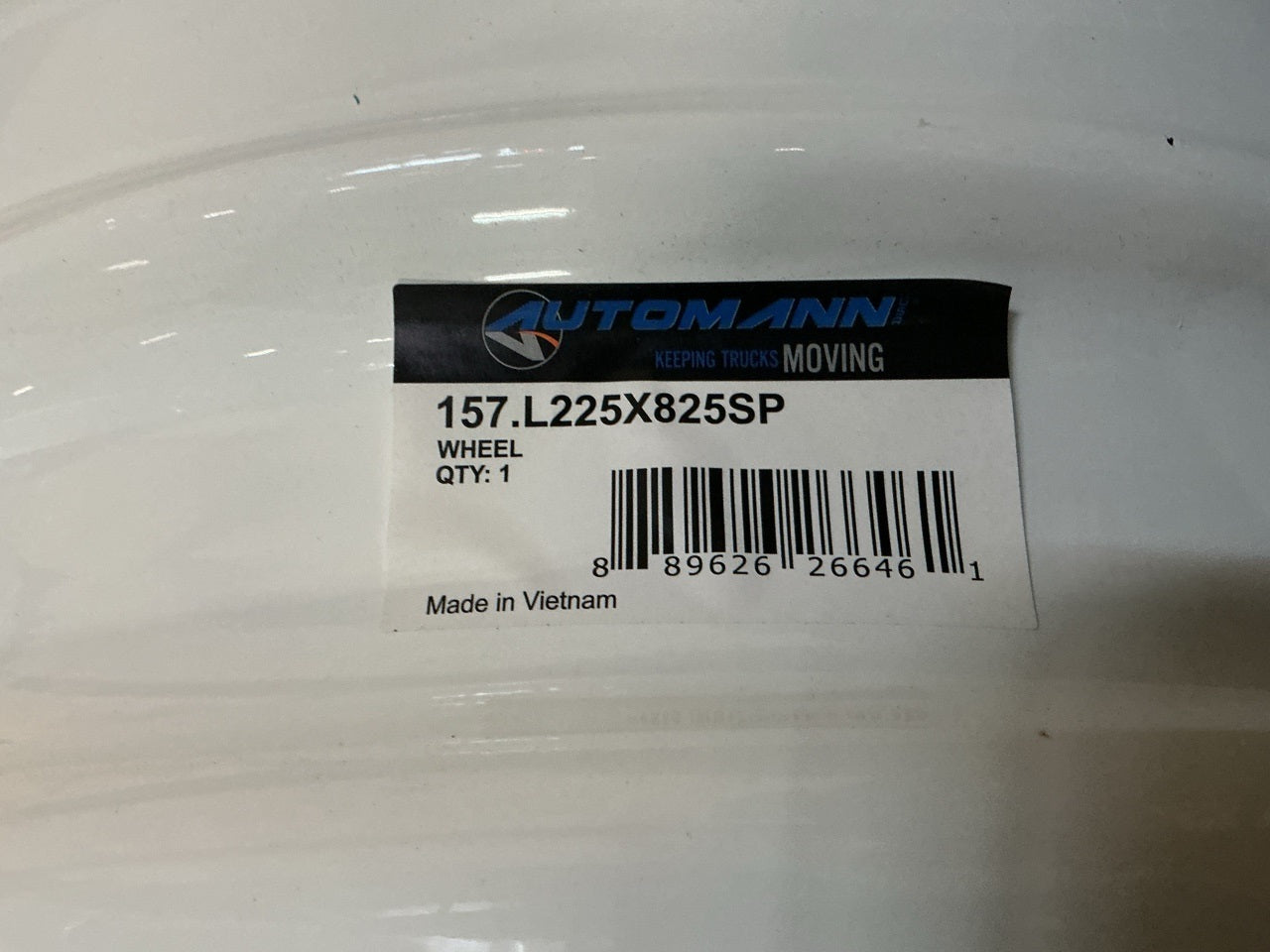 SCUFFED - Automann 157.L225X825SP White Steel Wheel, Stud Pilot, 22.5'' X 8.25''