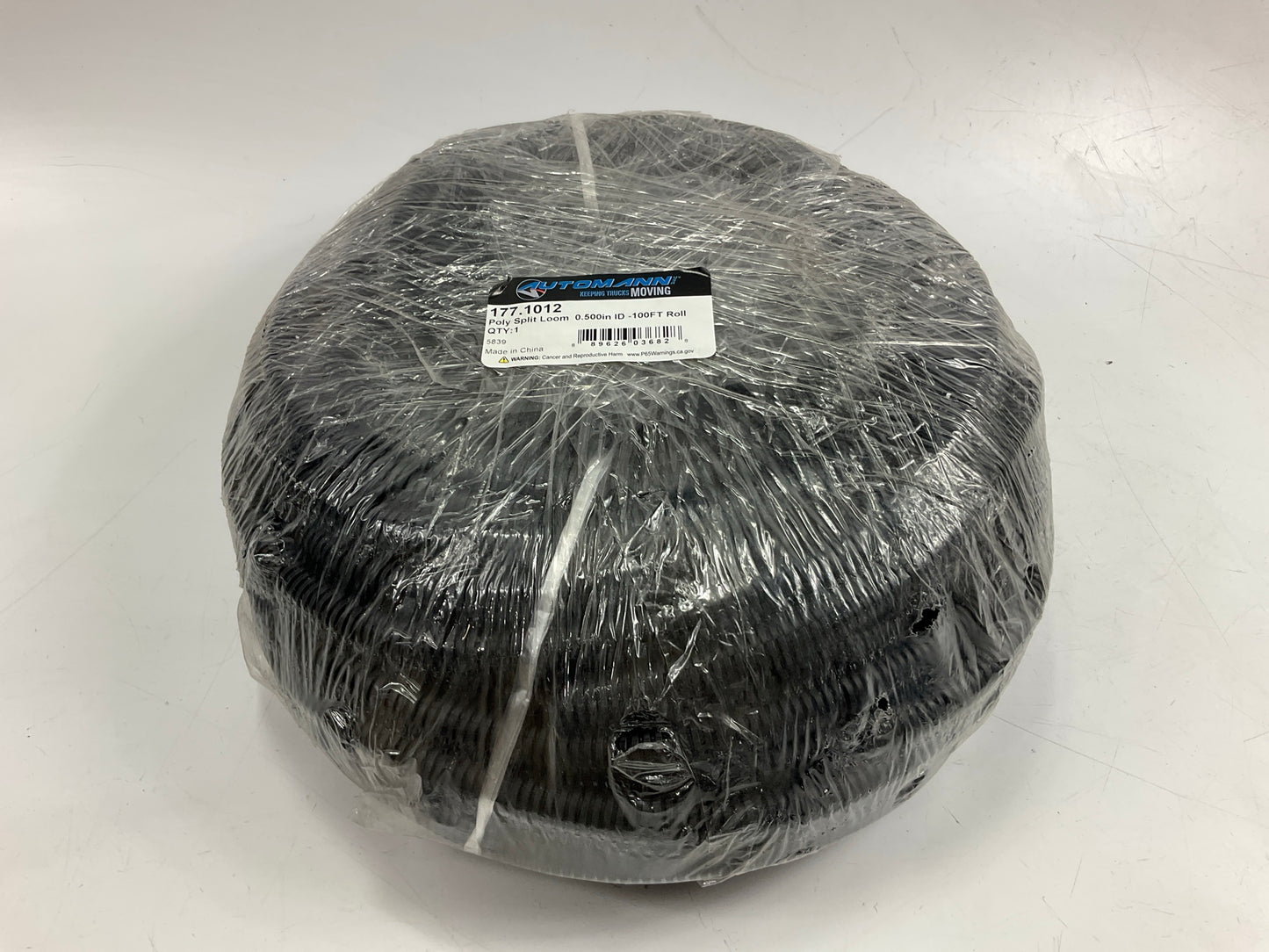 Automann 177.1012 Poly Split Wire Loom 1/2'' ID, 100 Feet Roll, Black Conduit