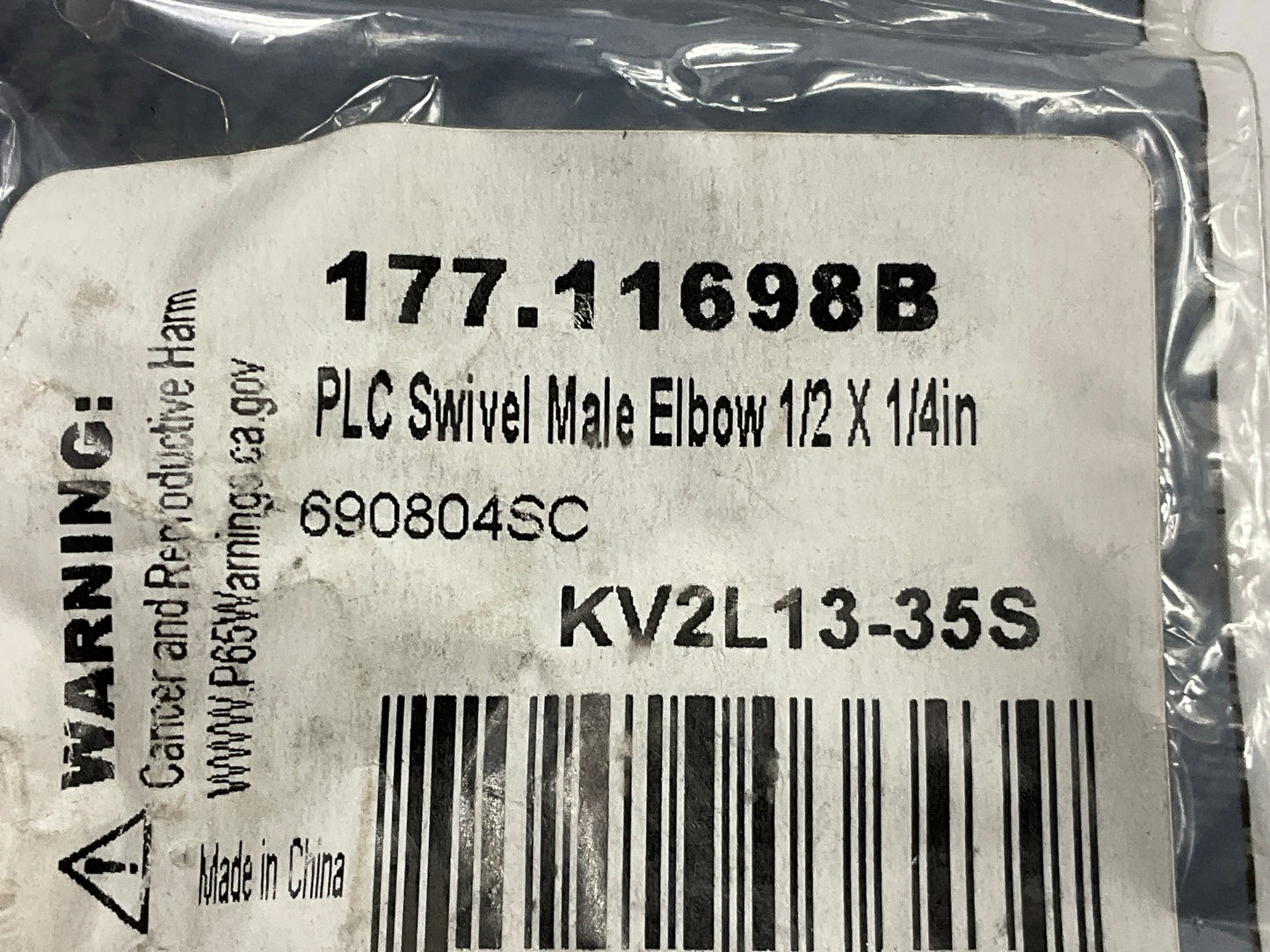Automann 177.11698B Push-Lock Air Brake Fitting, 90° Male Swivel Elbow 1/2 X 1/4