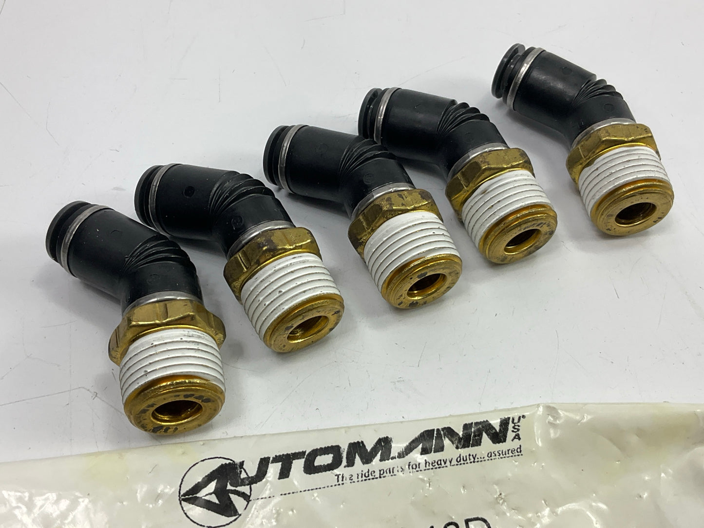 (5) Automann 177.11746D PLC 45 Degree Elbow 3/8 Tube X 1/2 NPT Air Brake Fitting