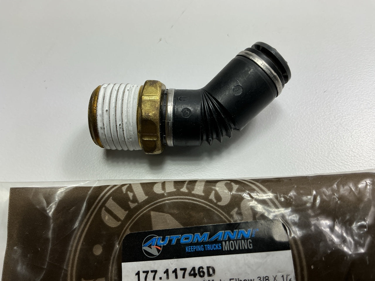 Automann 177.11746D PLC 45 Degree Elbow 3/8 Tube X 1/2 NPT Air Brake Fitting