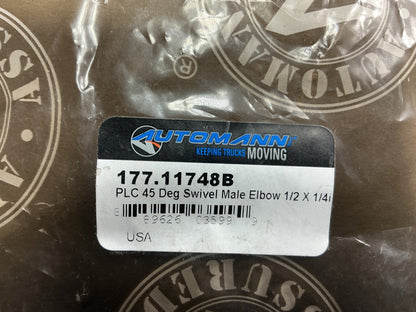 Automann 177.11748B Air Brake Push-lock Fitting 45 Degree Male Elbow 1/2'' X 1/4''