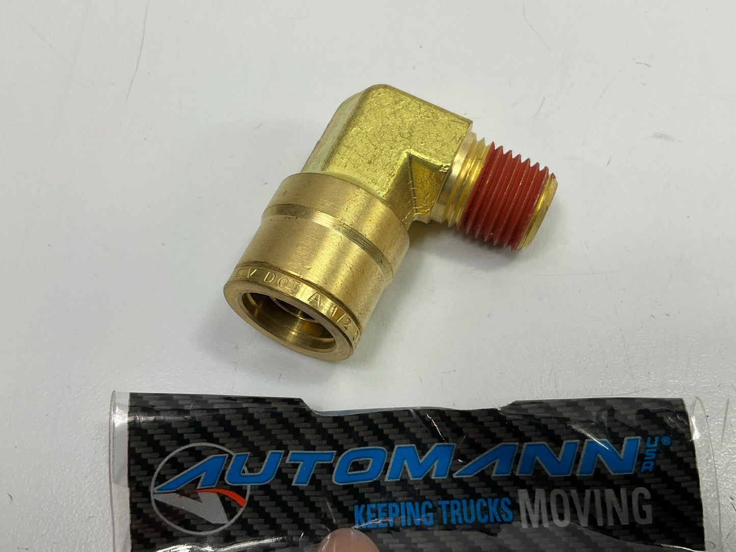 Automann 177.13B158B Brass PLC Male Elbow 1/2'' Tube, 1/4'' Pipe Air Brake Fitting
