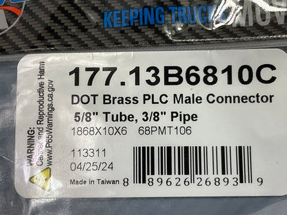 Automann 177.13B6810C Brass PLC Air Brake Male Connector 5/8'' Tube X 3/8'' Pipe