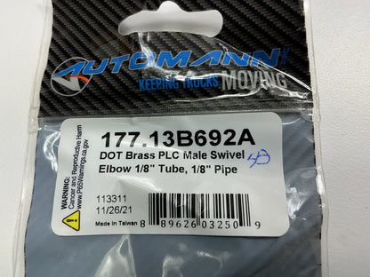 Automann 177.13B692A Brass PLC Brake Line Connector Elbow 1/8'' Tube X 1/8'' NPT