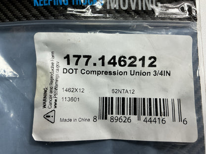 Automann 177.146212 Air Brake Line DOT Compression Union 3/4''- Brass