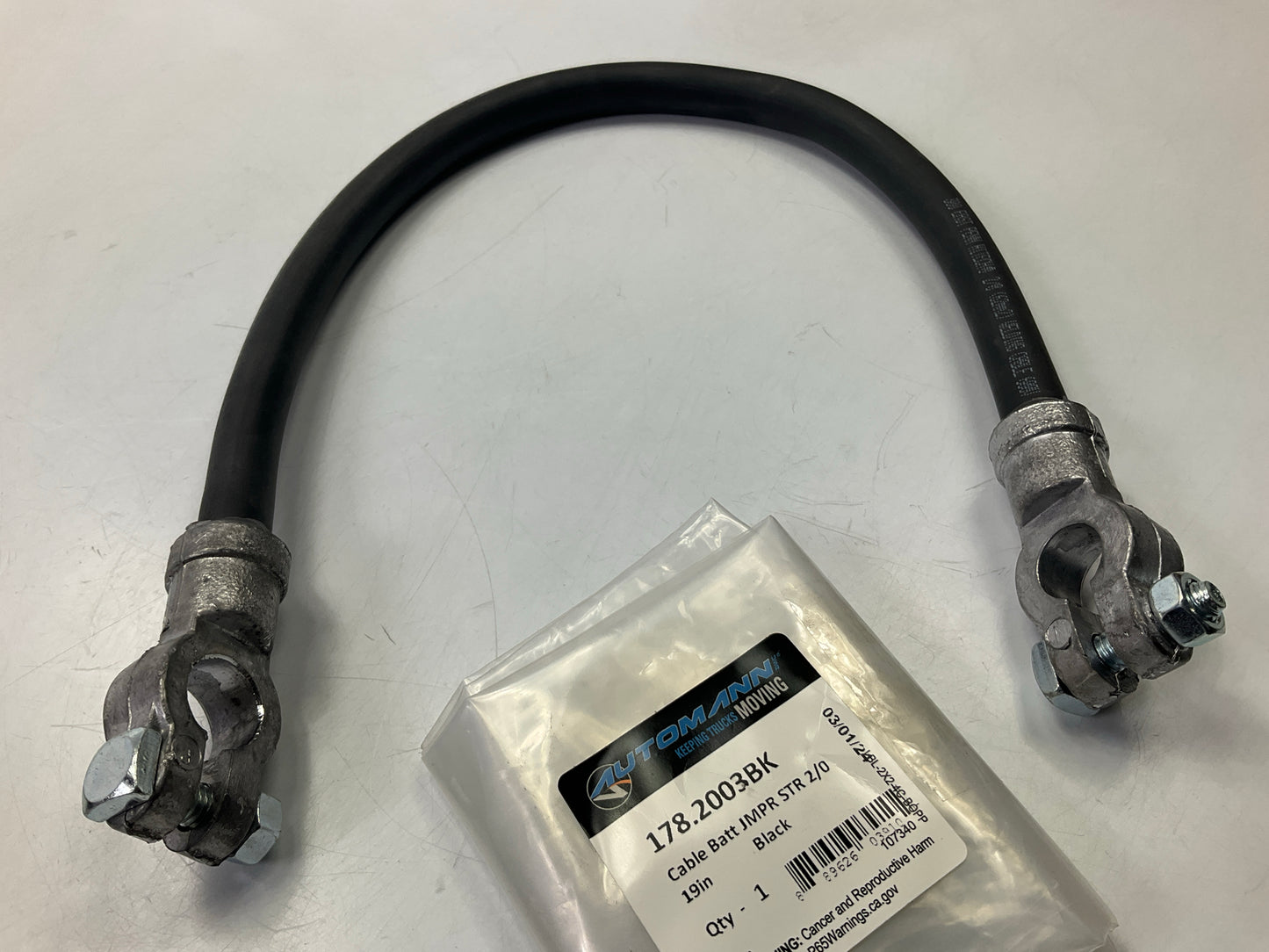 Automann 178.2003BK Battery Cable Jumper Straight 2-0 19 Inch Black, 2/0 Gauge