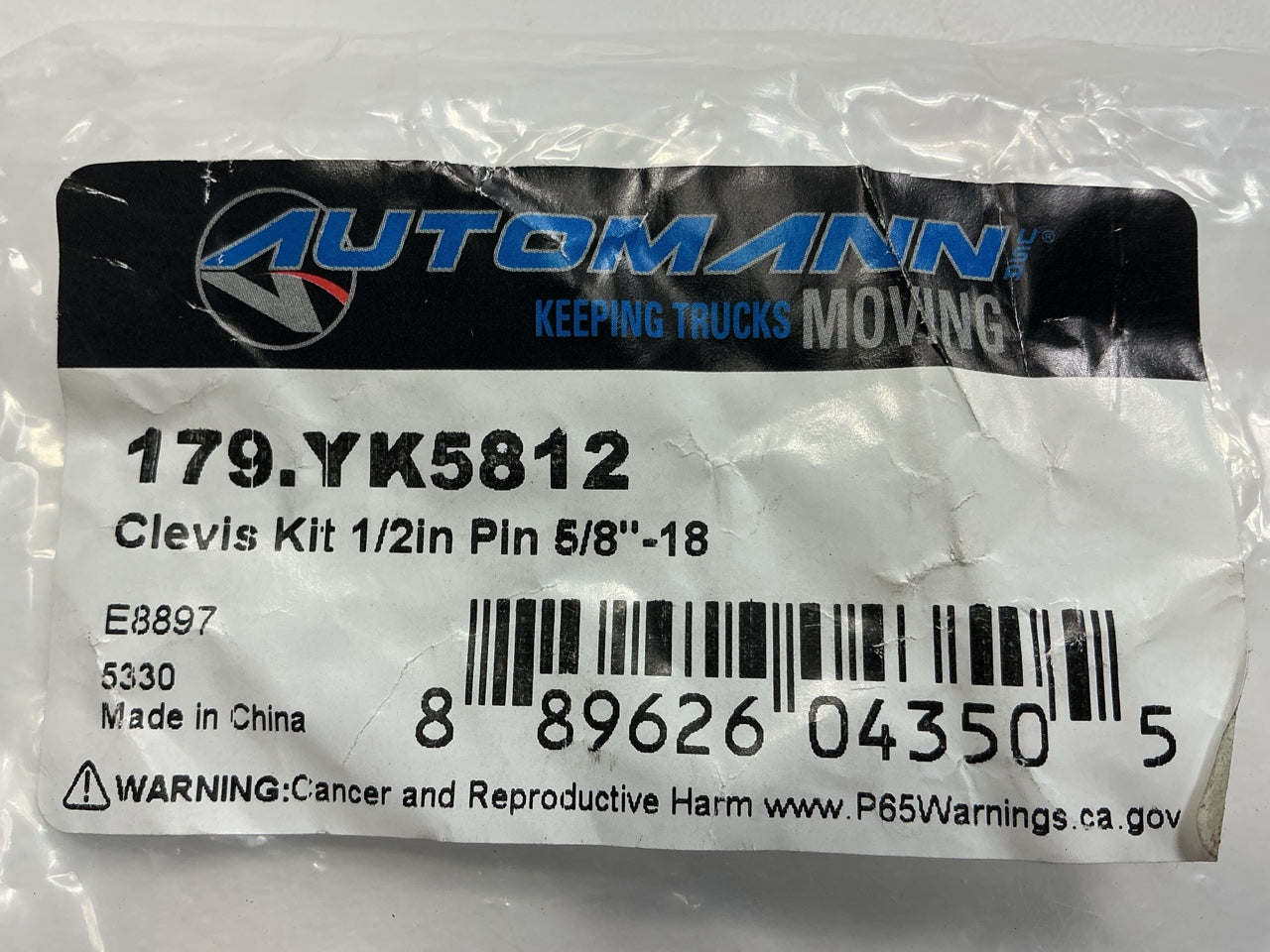 Automann 179-YK5812 Manual Slack Adjuster Clevis Pin, 5/8''-18 Thread, 1/2'' Pin