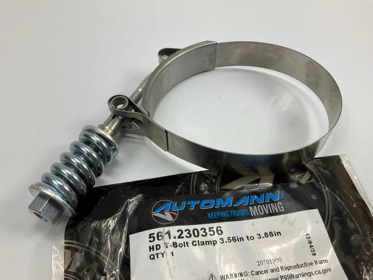 Automann 561.230356 T-Bolt Spring Load Hose Clamp, 3-9/16'' To 3-7/8'' Range