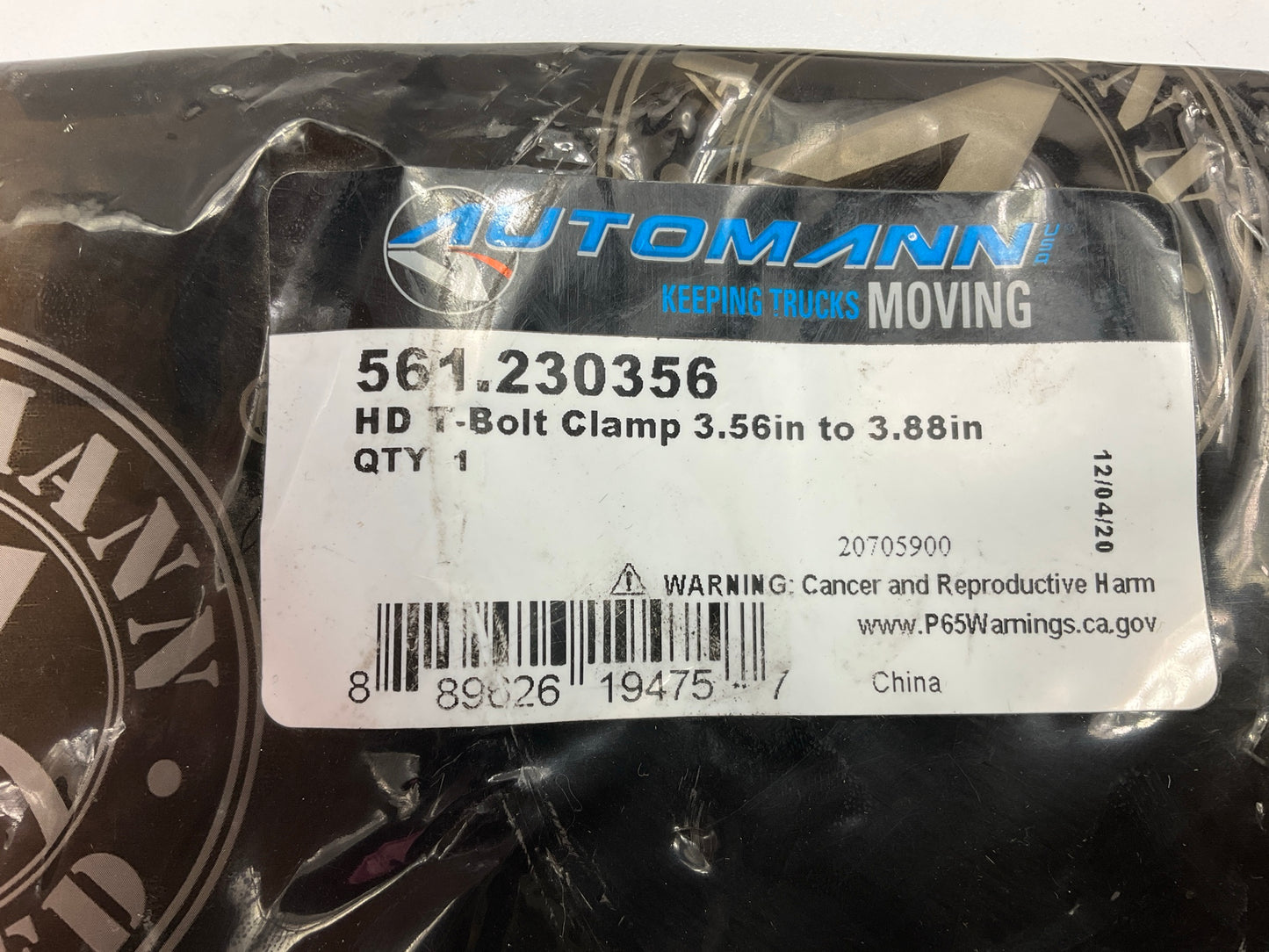 Automann 561.230356 T-Bolt Spring Load Hose Clamp, 3-9/16'' To 3-7/8'' Range
