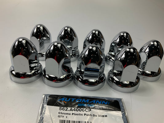 (9) Automann 562.A4006CP Chrome Plastic Push On Wheel Lug Nut Cover, 33MM