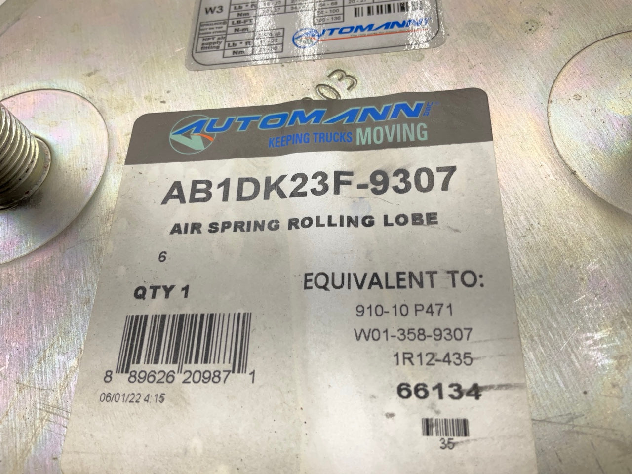 Automann AB1DK23F-9307 Air Spring Bag - Replaces W01-358-9307, 1R12-095
