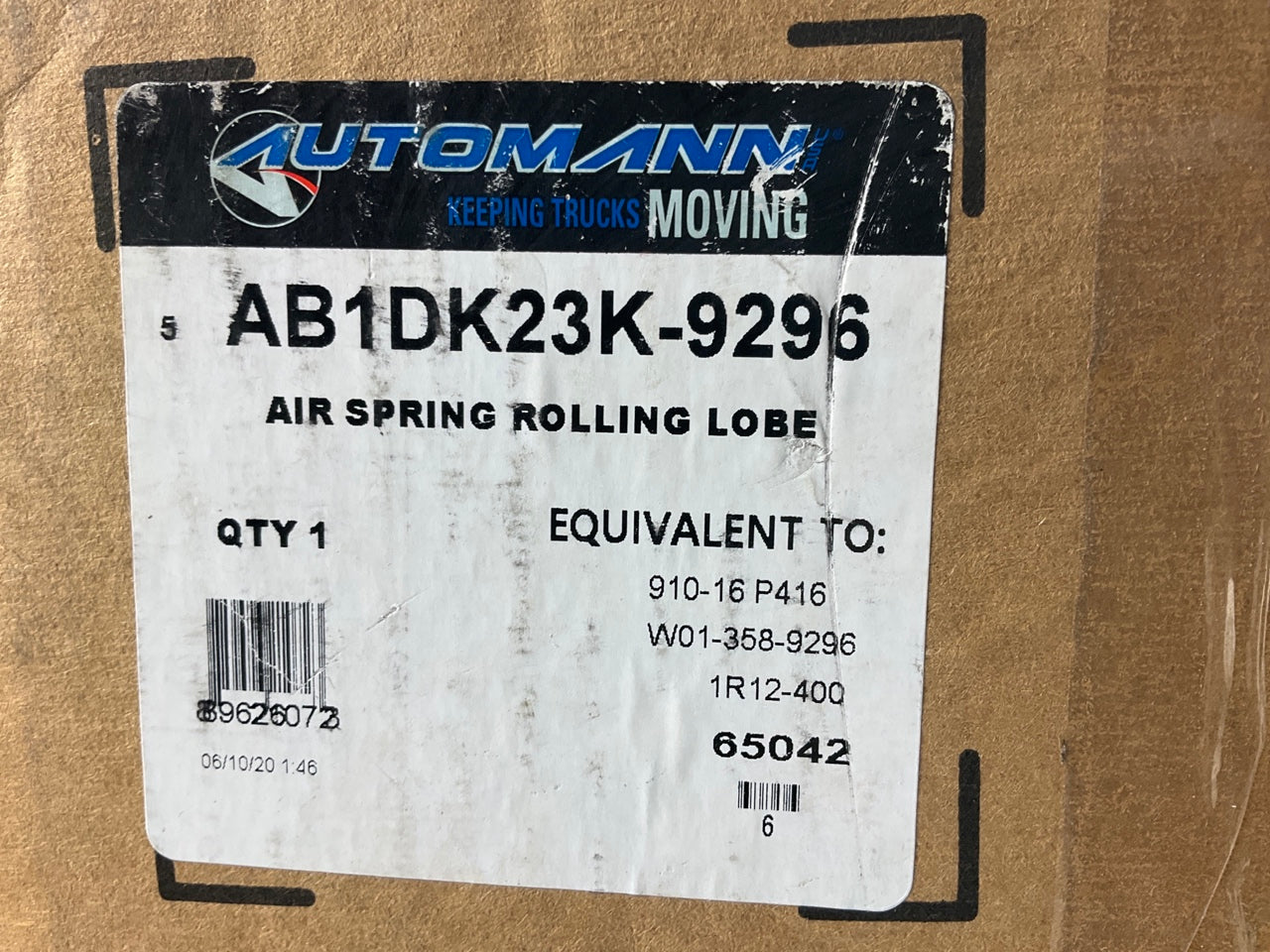 Automann AB1DK23K-9296 Air Spring Bag Replaces ; W01-358-9296; 1R12-400, 65042