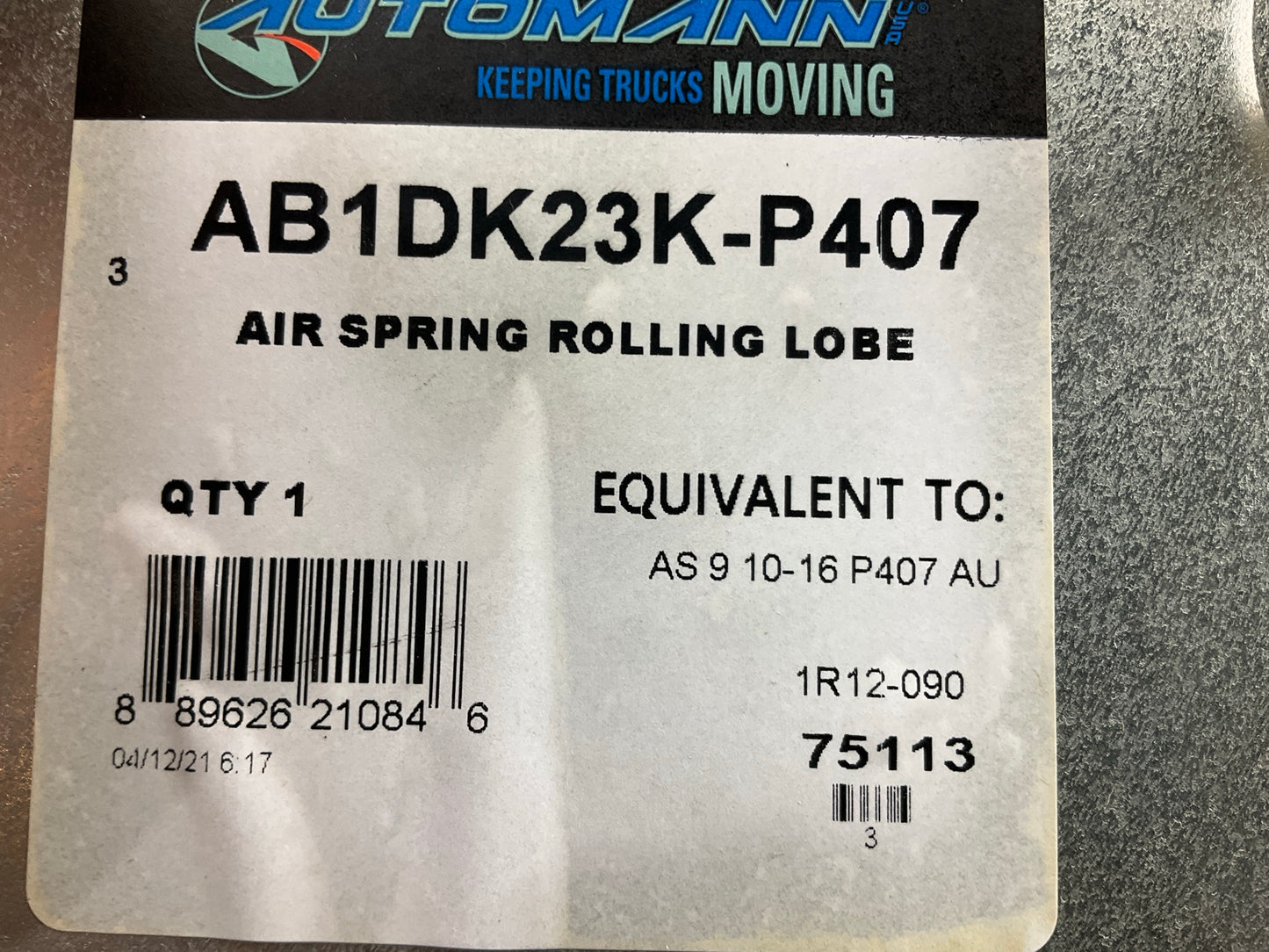 Automann AB1DK23K-P407 Air Spring Bag - Replaces 1R12-090, W01-358-9213