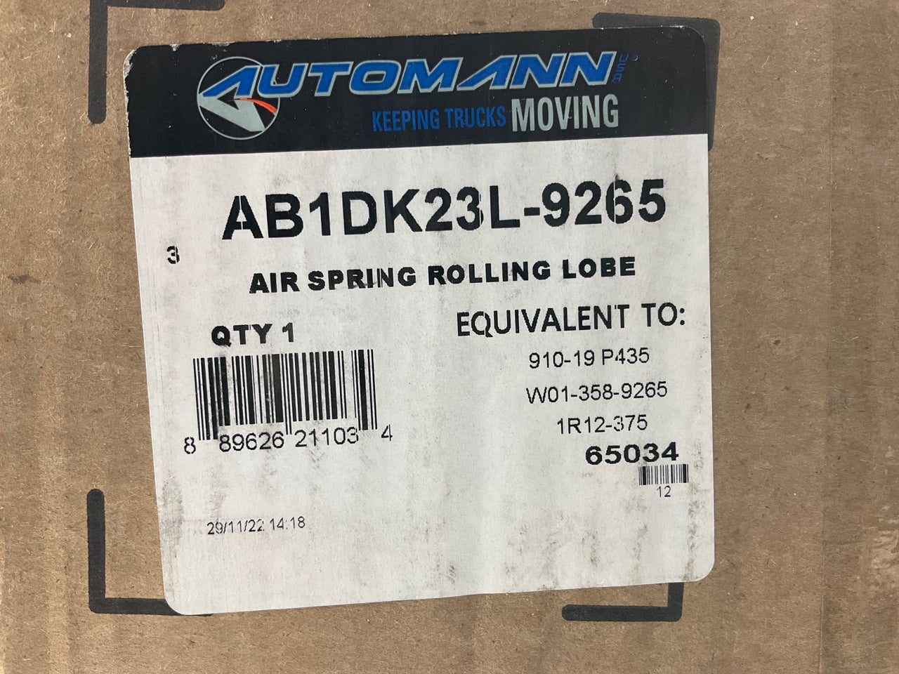 Automann AB1DK23L-9265 Air Spring Bag Replaces  W01-358-9265, 1R12-375, 65034