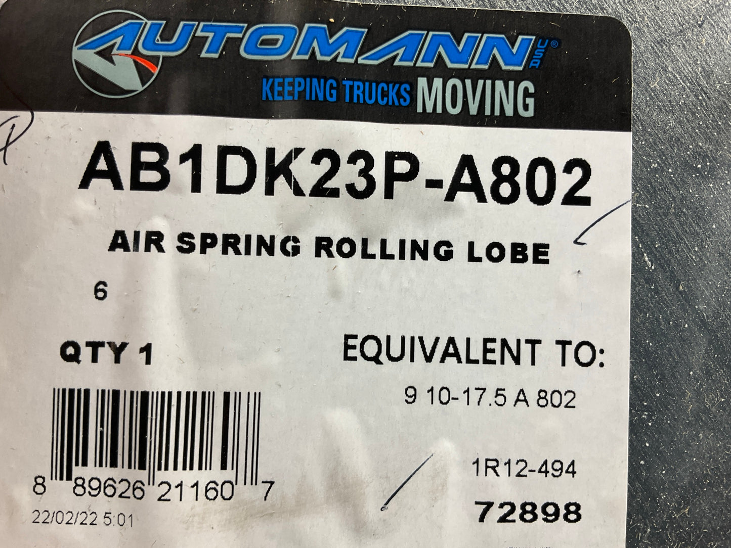 Automann AB1DK23P-A802 Air Spring Bag - 1R12494, W01-358-1096, 1DK23PA802