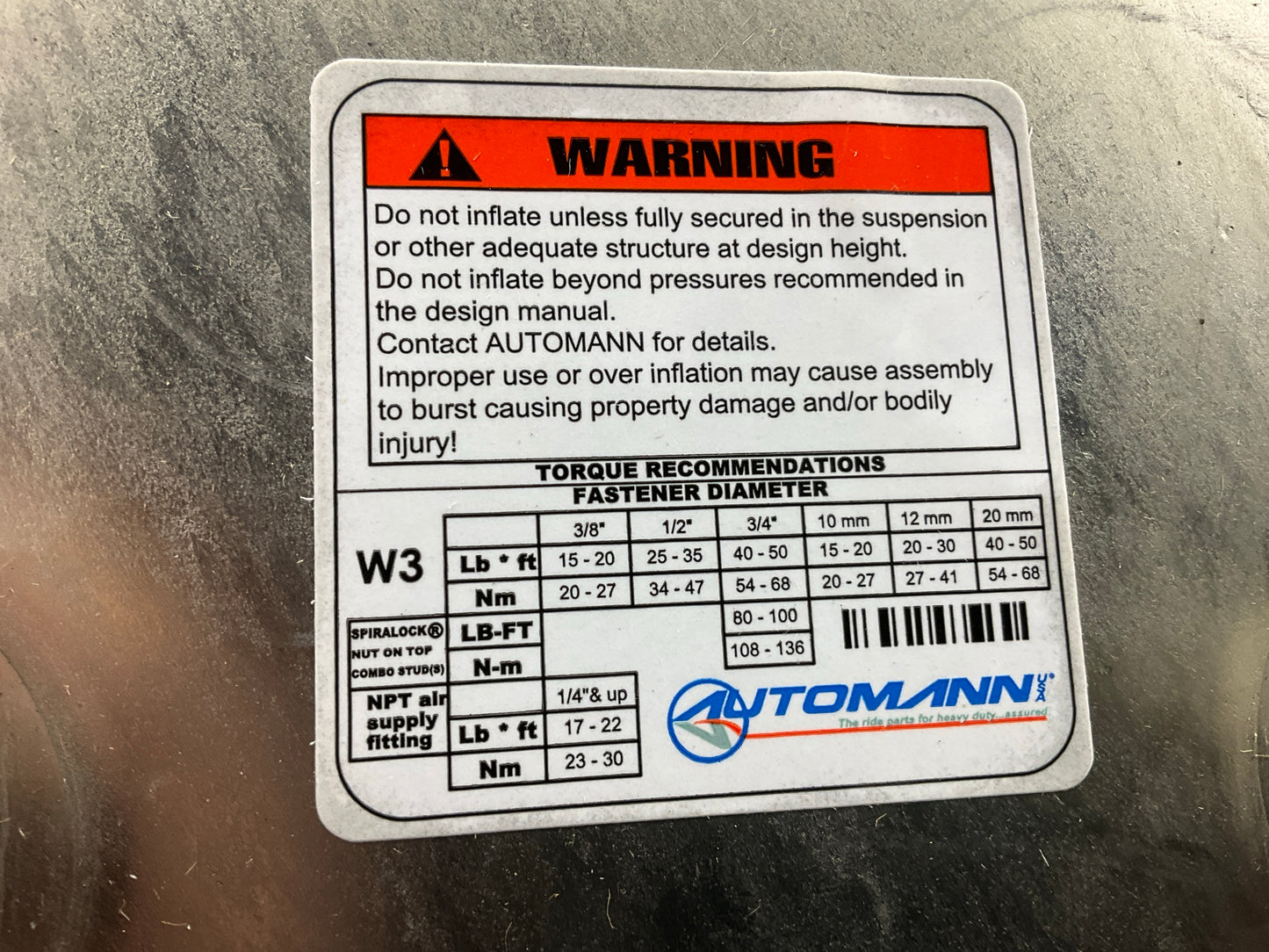 Automann AB1DK25E-8713 Air Spring Bag - W01-358-8713, 1R13-176; 1R13-140