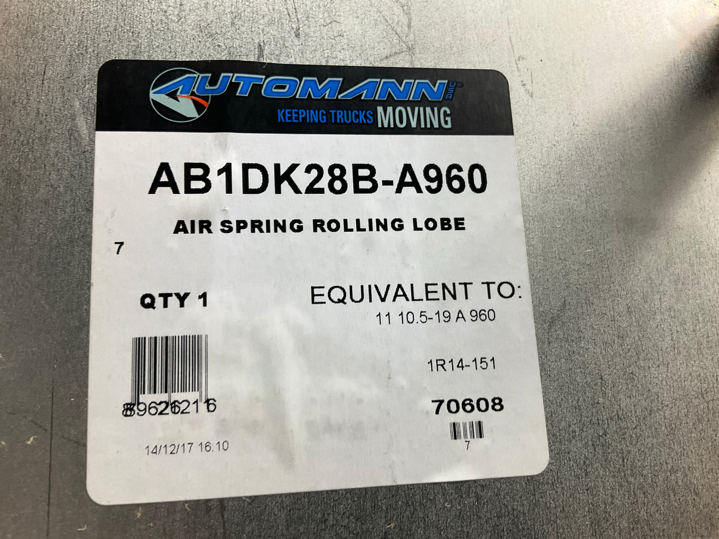 Automann AB1DK28B-A960 Air Spring Bag - Replaces W01-358-9804, 1R14-151