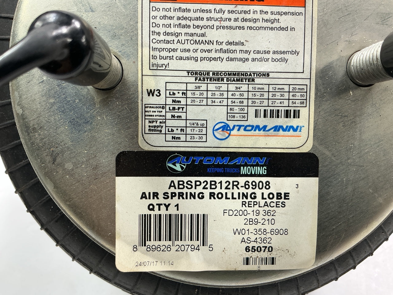 Automann ABSP2B12R-6908 Air Spring Bag - Replaces 2B9-210, W01-358-6908