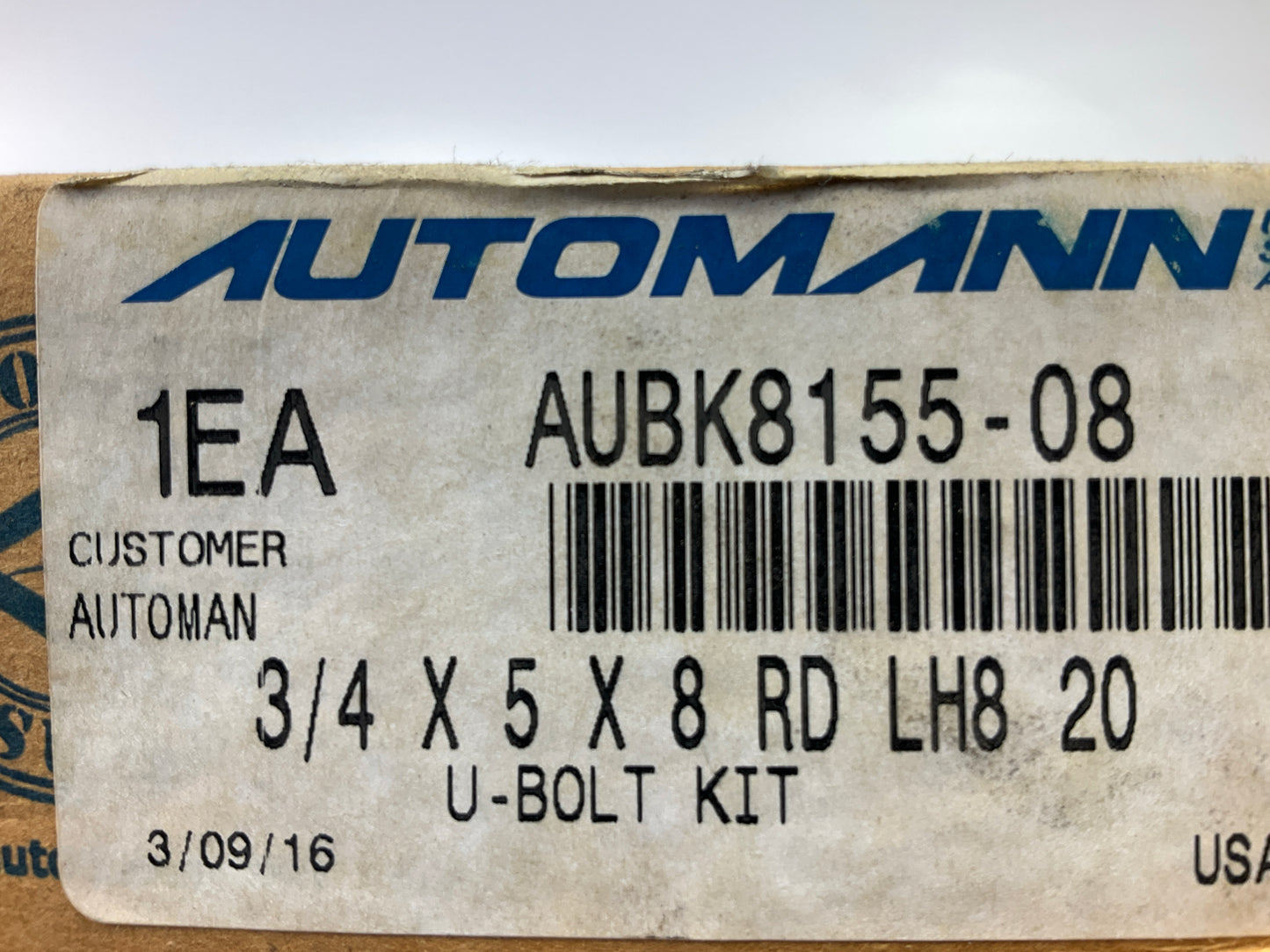 Automann AUBK8155-08 U-Bolt Kit, Round, 3/4'' X 5-1/8'' X 8''