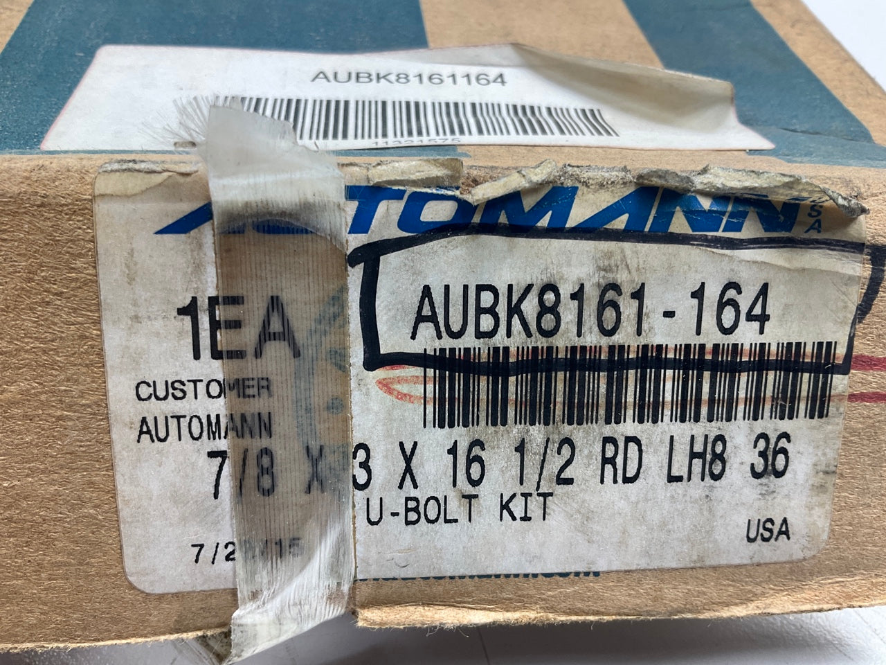 Automann AUBK8161-164 U-Bolt Kit, Round, 7/8'' X 3'' X 16-1/2''