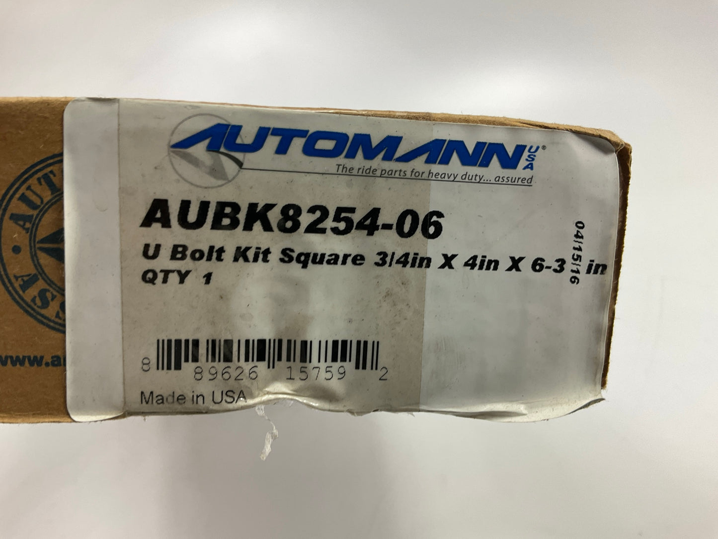 Automann AUBK8254-06 Square Bend U-Bolt Kit, 3/4'' X 4'' X 6.75''