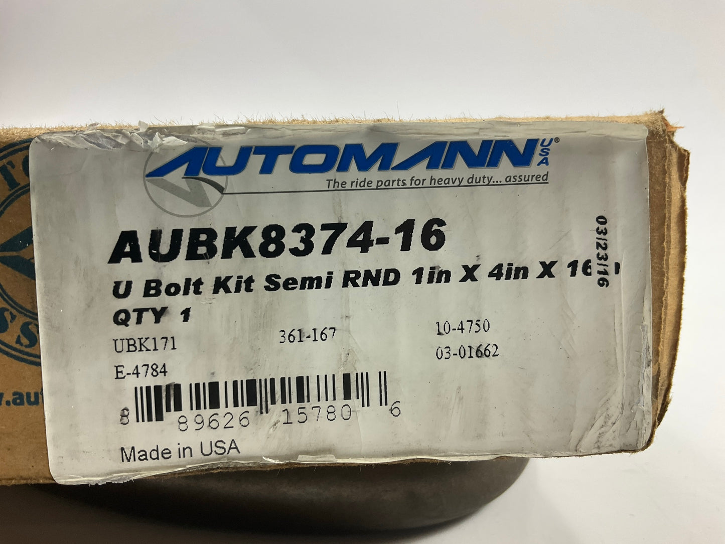 Automann AUBK8374-16 U-Bolt Kit, Semi-Round, 1'' X 4'' X 16''
