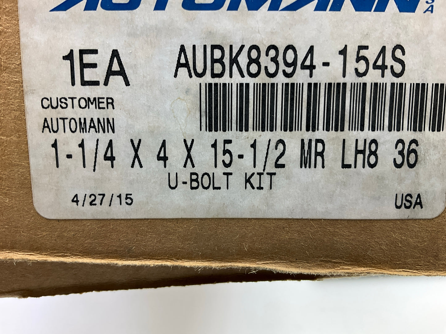 Automann AUBK8394-154S Leaf Springs U-Bolt Kit 1-1/4 X 4 X 15-1/2