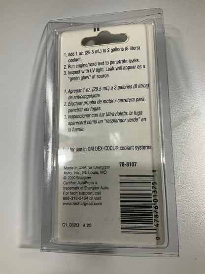 Autopro 375CS Radiator Leak Detector UV Dye 1 OZ Bottle