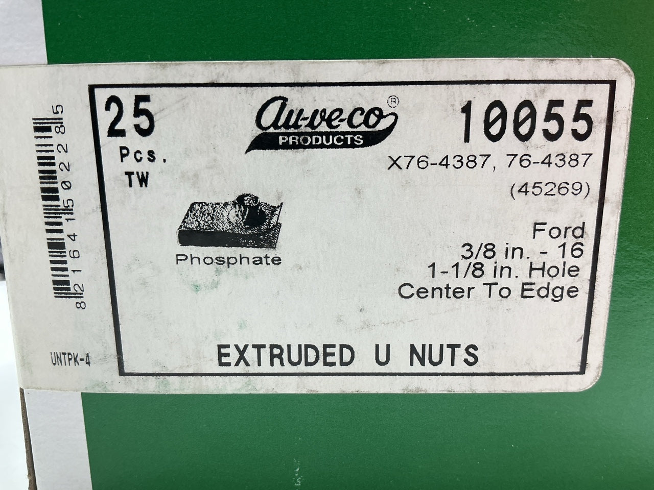 Auveco 10055 Extruded U-Nut, 3/8-16 Screw, 1.125'' Edge To Hole Center Qty 25