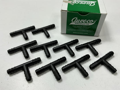 (10) Auveco 10110 Hose Tee Connector 1/4'', Triple-Barbed Ends, Nylon