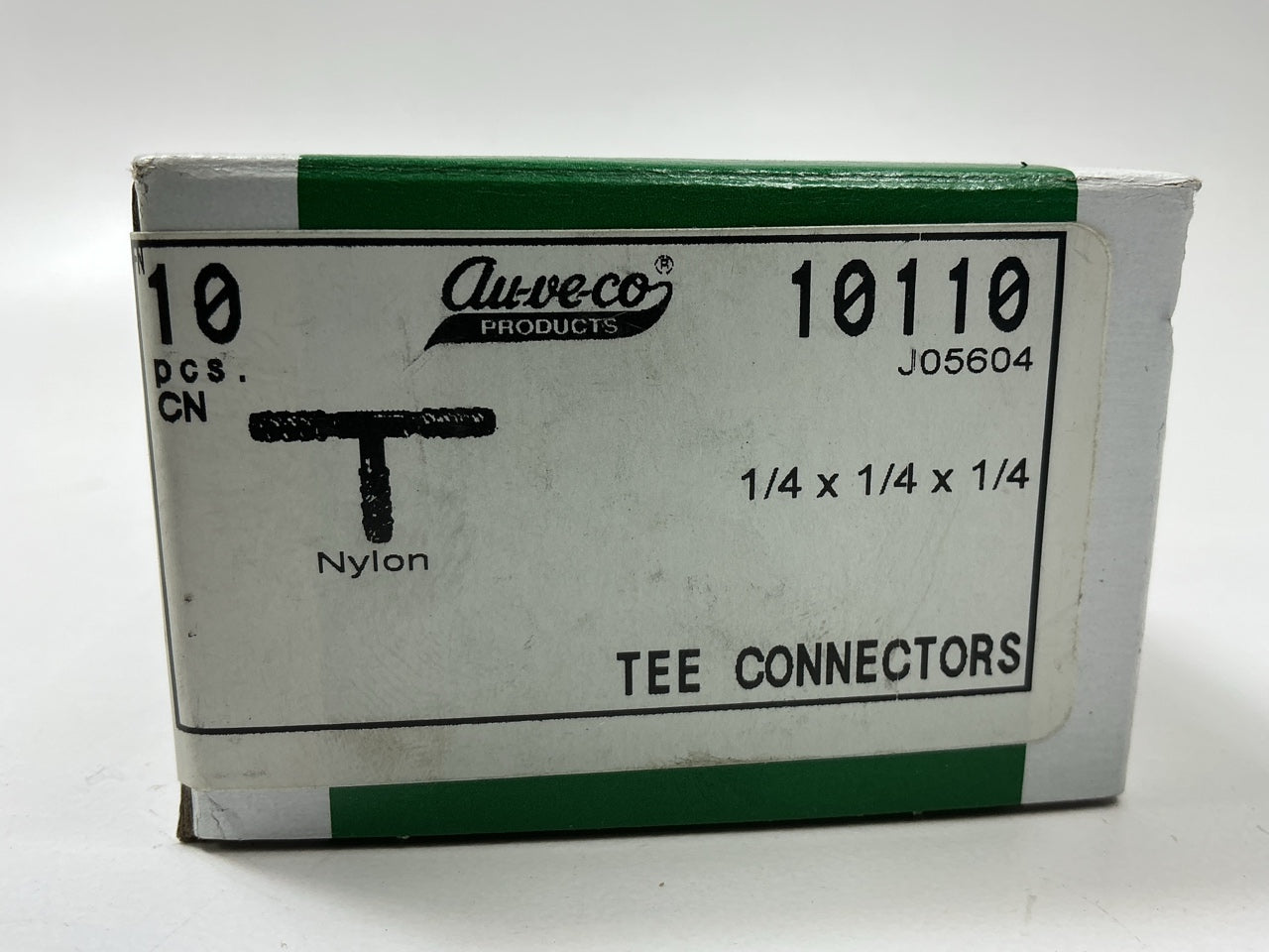 (10) Auveco 10110 Hose Tee Connector 1/4'', Triple-Barbed Ends, Nylon